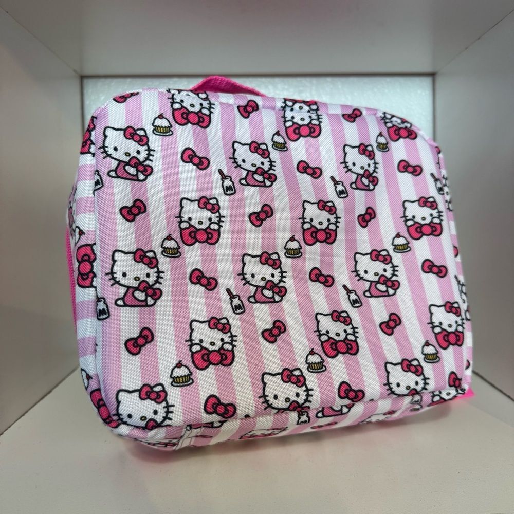 Hello Kitty Pink Striped Insulated Lunch Bag Zip Sanrio Kawaii Y2K Pastelcore